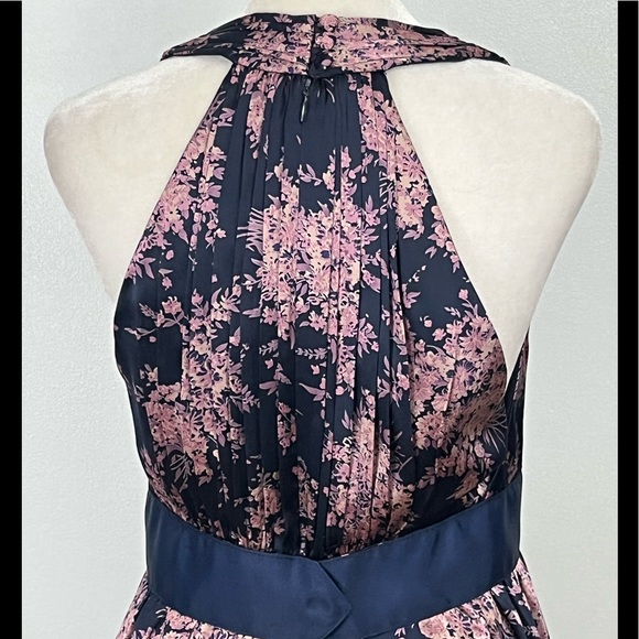 BETSEY JOHNSON VINTAGE NAVY PINK SILK FLORAL HALTER MIDI DRESS GREAT CONDITION 6 - Picture 6 of 11